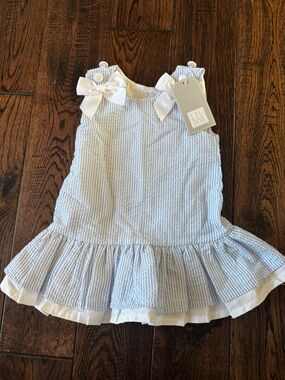 Cactus Blue & White Striped Seersucker Bow Dress